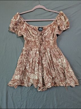 Rust and Cream Floral Romper For Summer
